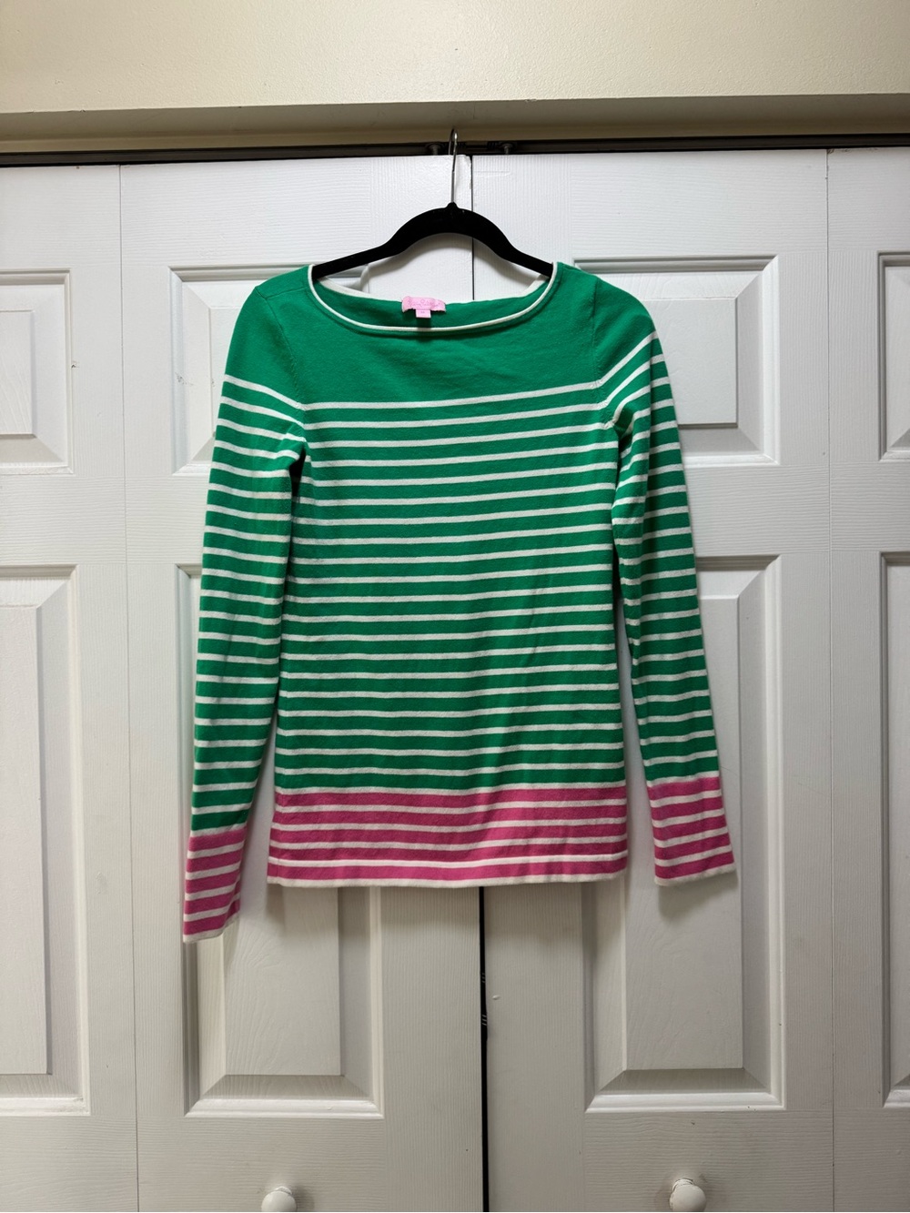 Lilly Pulitzer Green and White Striped Sweater with Pink Label - Picture 2 of 3